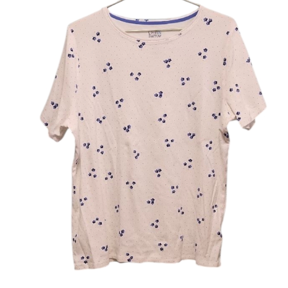 🔖3 For $10 🛍 Croft & Barrow White Classic Cotton T-Shirt Blue Floral Print